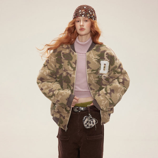 Lambskin Cotton-padded Camouflage Baseball Uniform