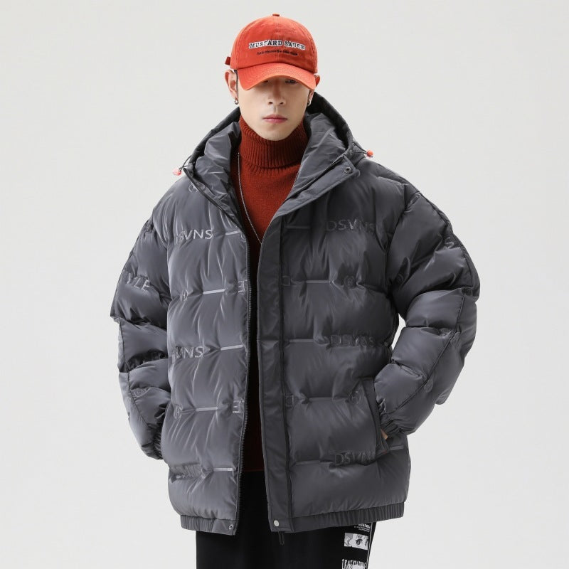 New Men's Mid-length Warm Korean Style Hooded Bread Jacket