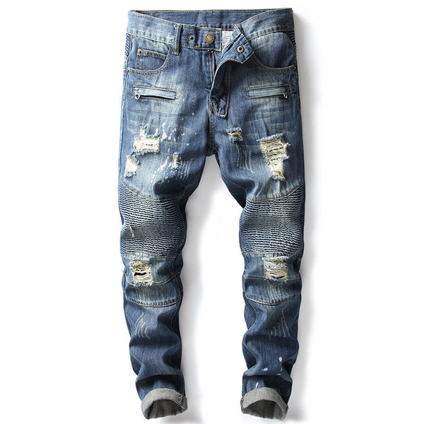 Nostalgic Motorcycle Jeans Small Straight-leg Pants