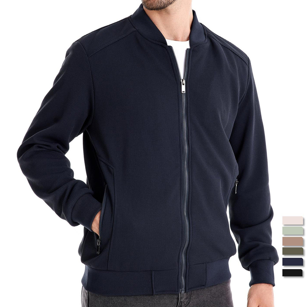 Stand Collar Men's Solid Color Jacket