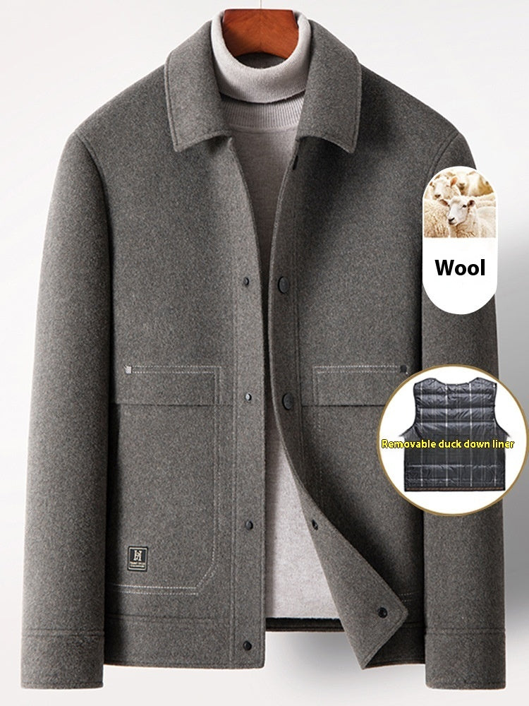 Men's Double-faced Woolen Goods Jacket Coat Detachable Down Feather Liner Thick Casual