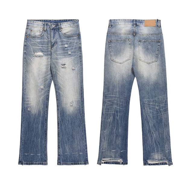 High Street American Retro Worn Looking Washed-out Ripped Skinny Jeans Men