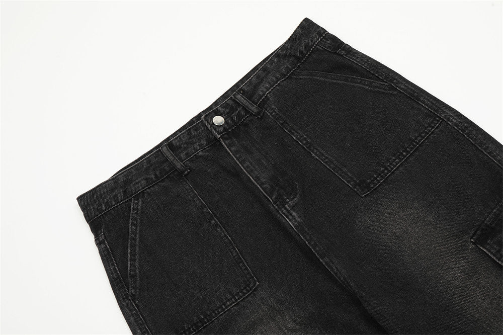 Workwear Washed And Worn Jeans For Men