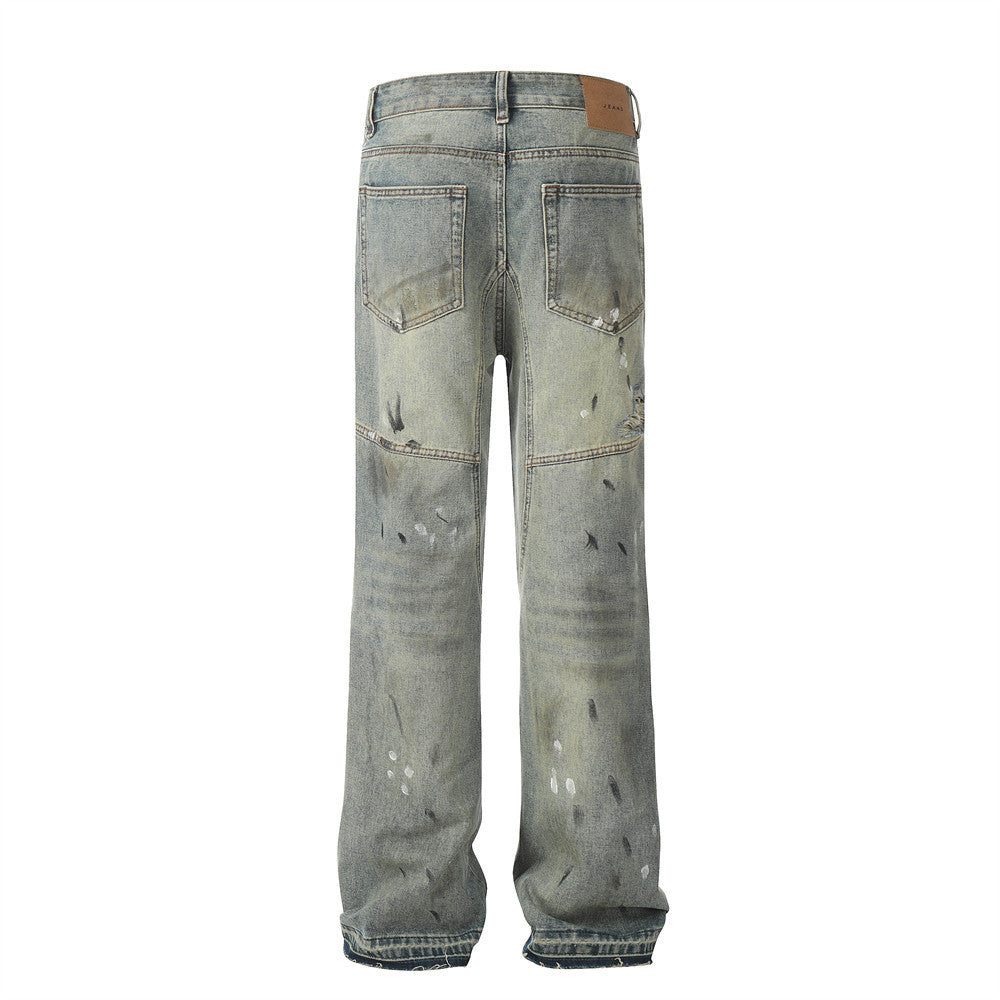 Ripped Dirty Jeans Street Fashion Paint Splash-ink Men