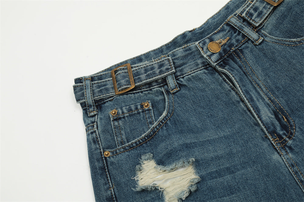 Fashion Wash Hole Wide-leg Jeans Men