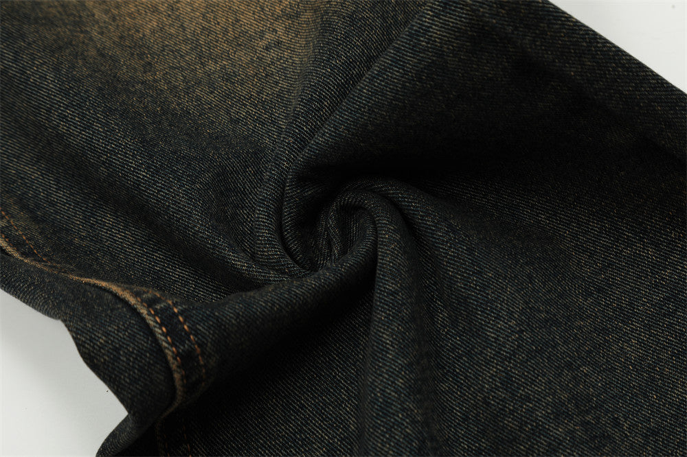 Contrast Color Washed Wide-leg Jeans Men