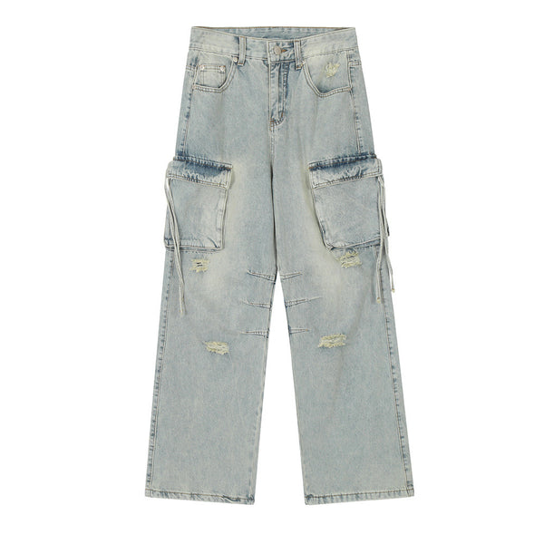 Fashion Washing Hole Cargo Jeans Men