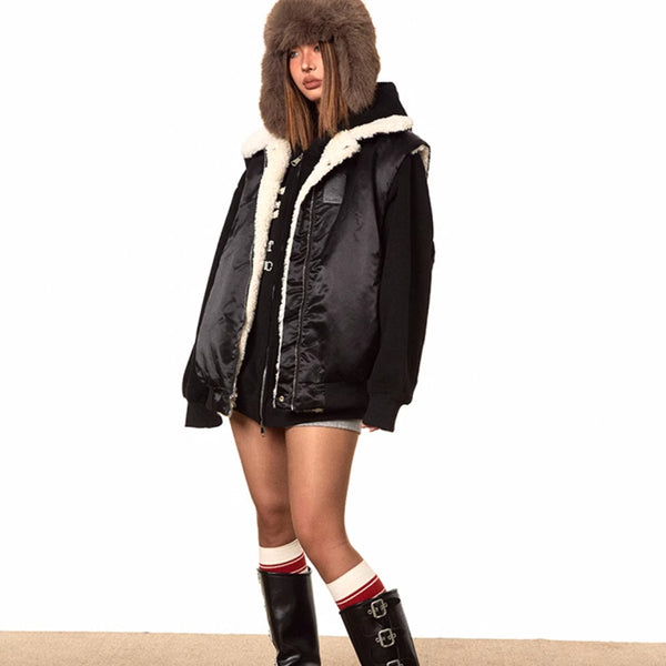 Retro Double-sided Wear Lamb Wool Vest Coat Cotton-padded Jacket