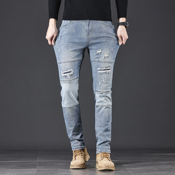 High-end Blue With Holes Jeans For Men