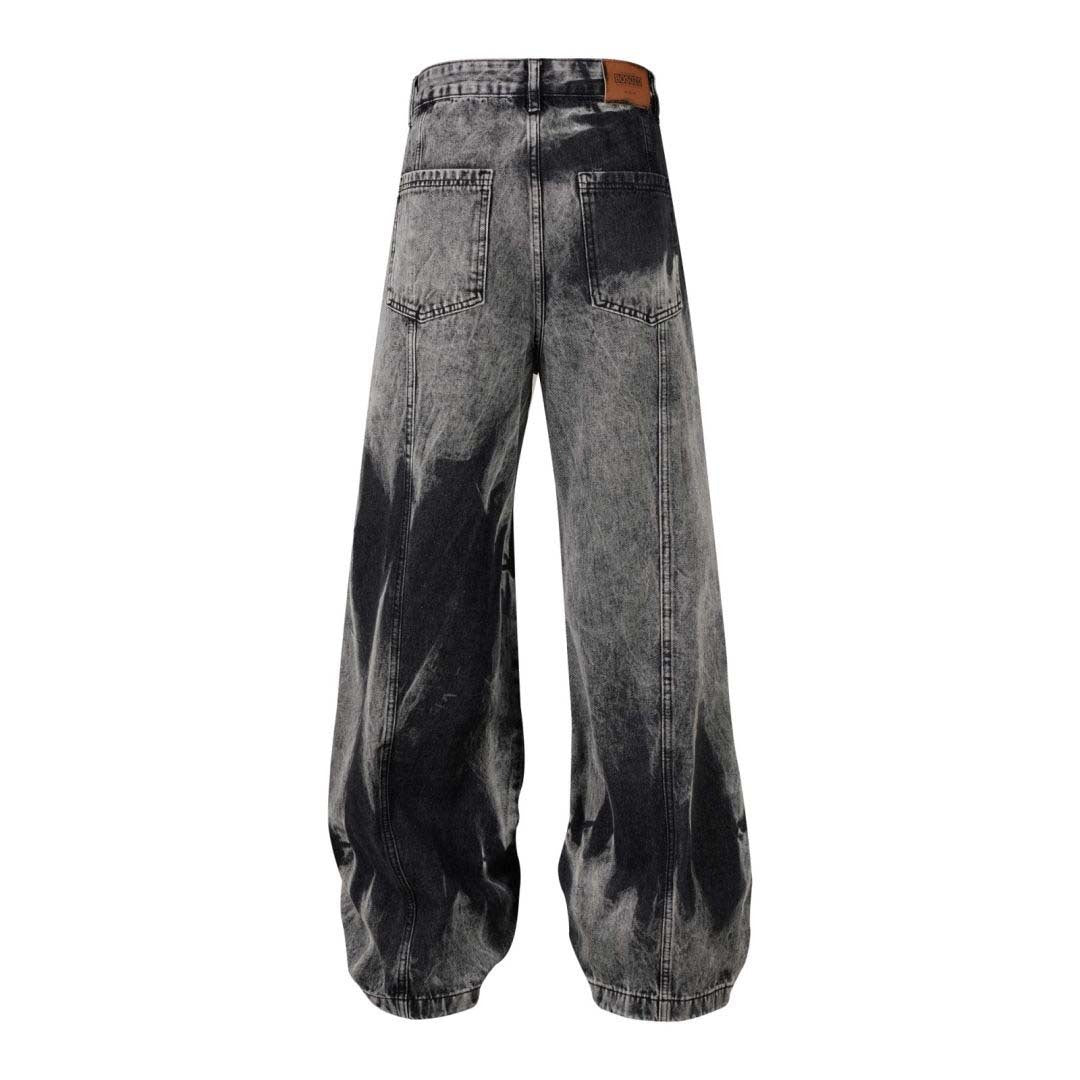 Retro Washed Distressed Tie-dye Multi-pocket Denim Overalls