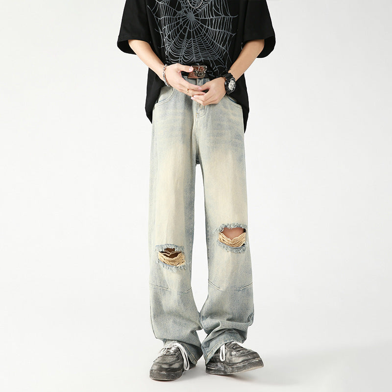 Men's Summer American Washed Broken Holes Pants