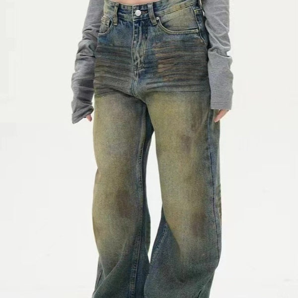 American Retro Pu Shuai Washed And Worn Jeans