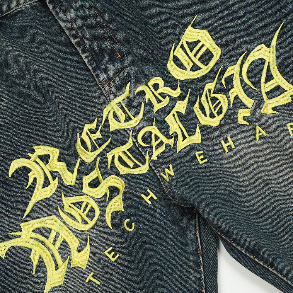 Embroidery Hole Slightly Flared Jeans Men