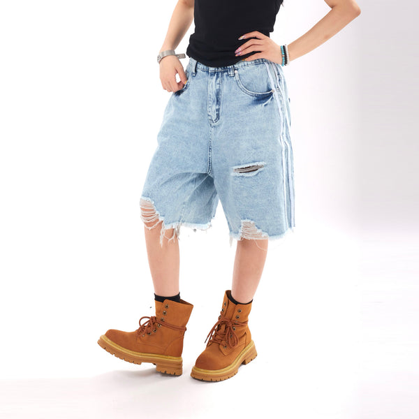 Ripped Raw Hem Jeans Men And Women