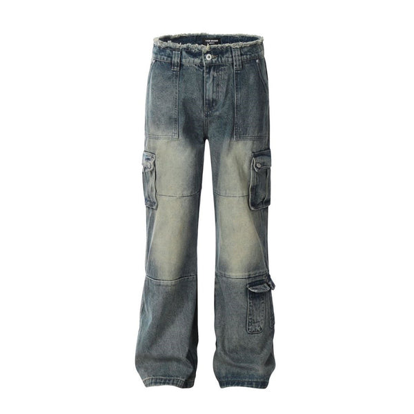 Fashion Washing Workwear Multi-pocket Jeans Men