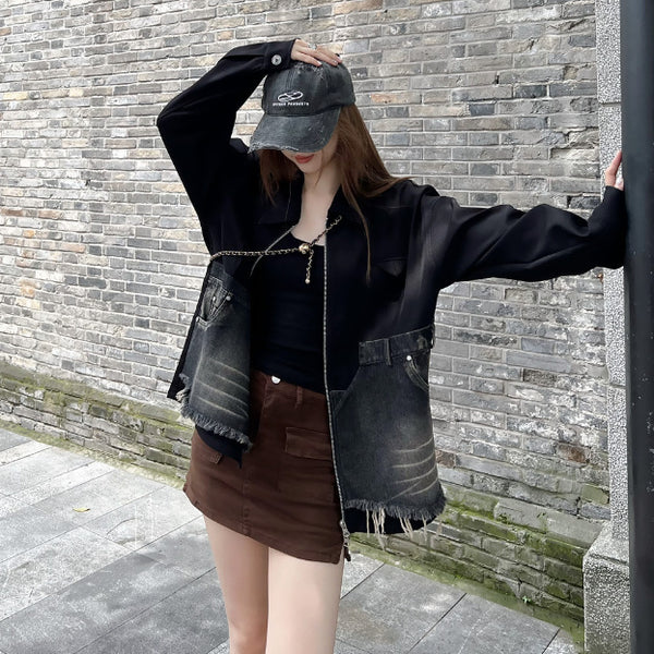 Design Burr Stitching Denim Jacket Coat Women