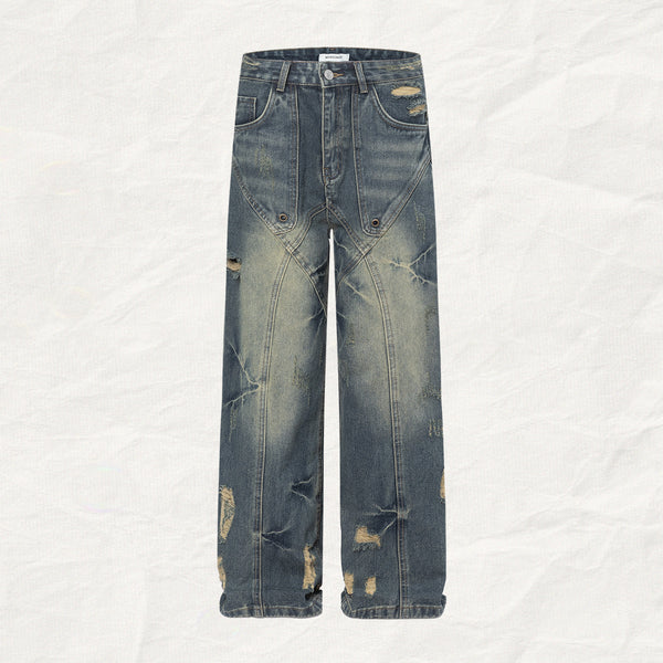 Straight Jeans Loose Distressed Retro Long Pants