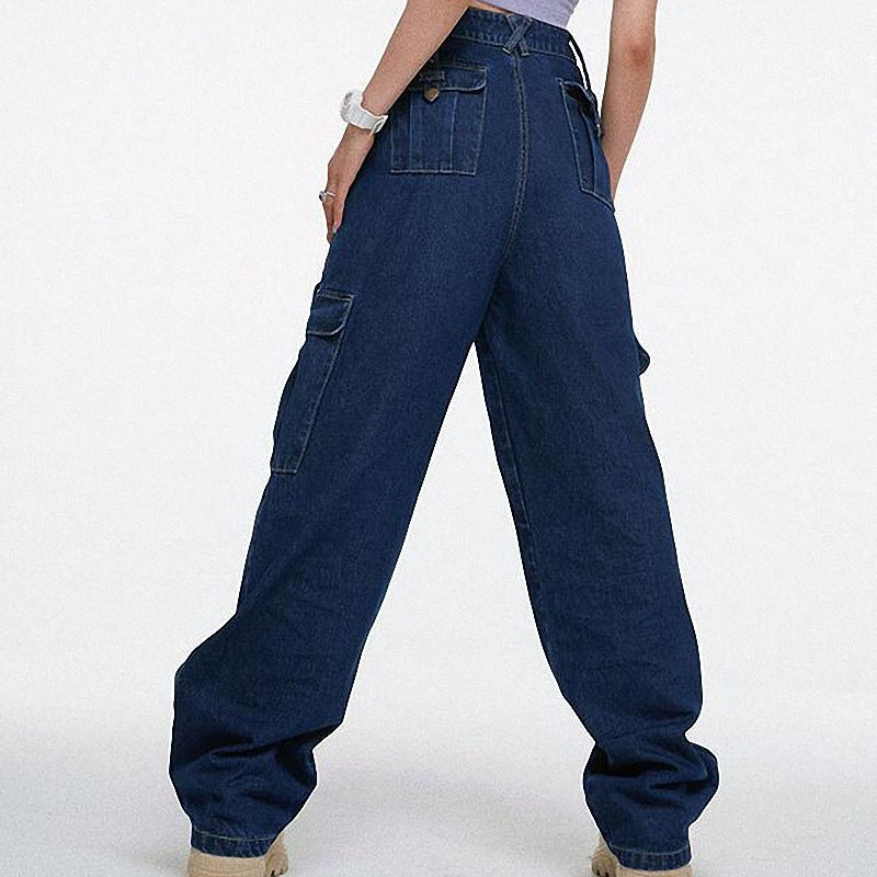 Design Sense American Retro High Waisted Straight Leg Jeans For Women