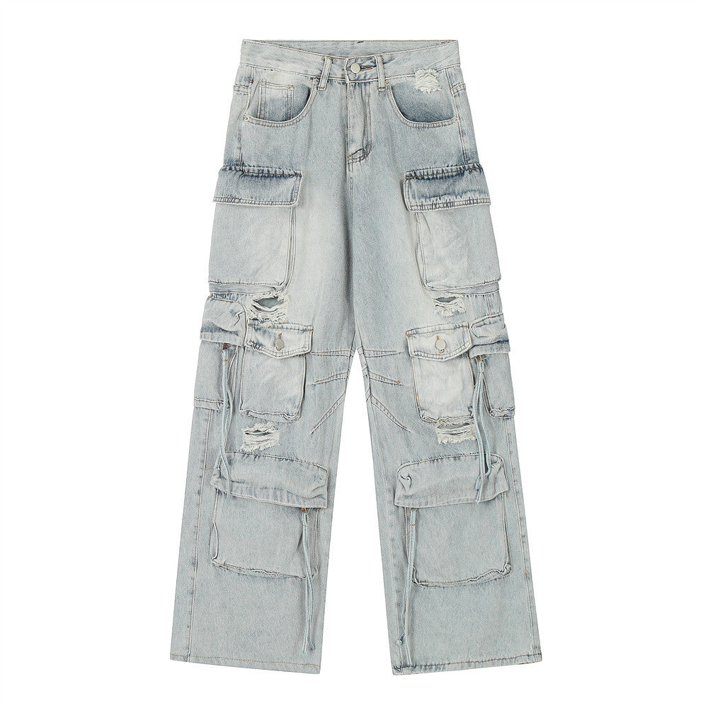 Functional Multi-pocket Workwear Jeans For Men