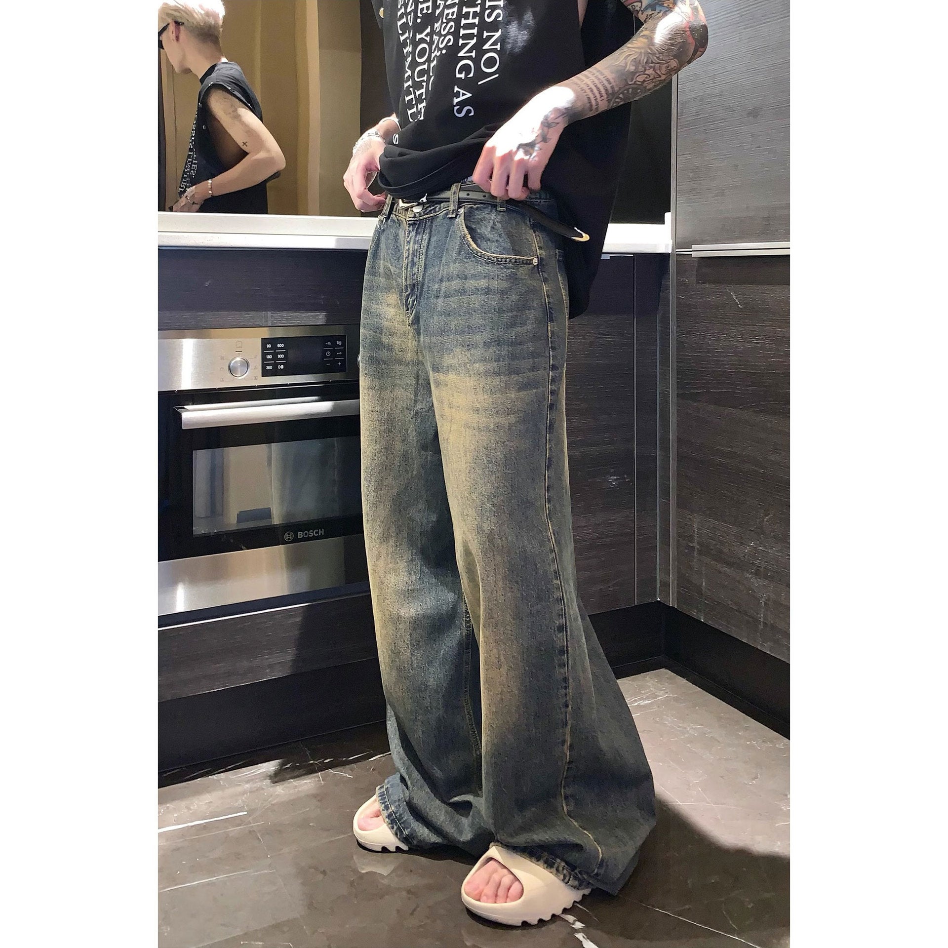 Fashion Retro Washed Straight Jeans Men