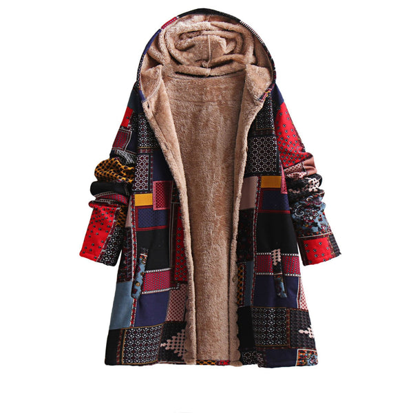 Ethnic Style European And American Fashion Cotton And Linen Hooded Cotton-padded Jacket