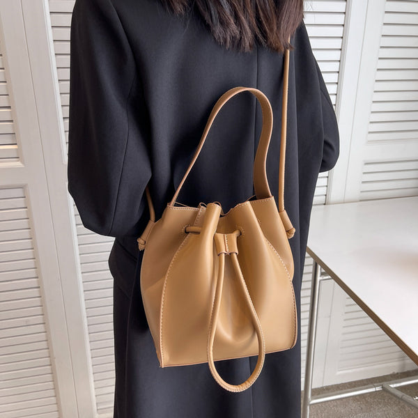 Solid Color Pleated Drawstring Handbag