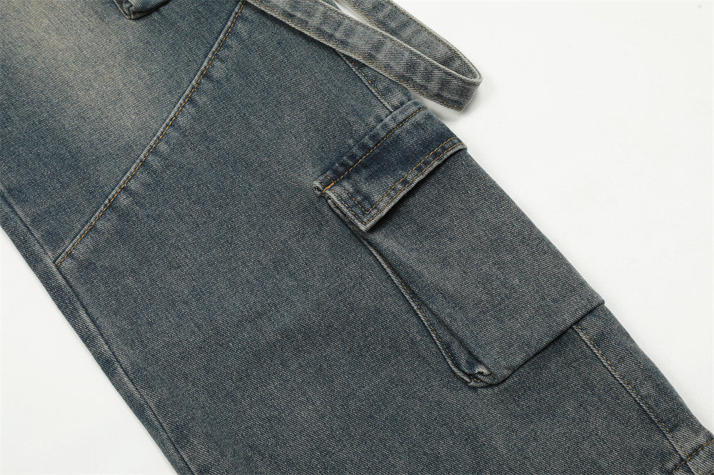 Fashion Personality Multi-pocket Workwear Jeans Men