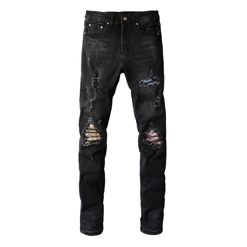 Hole & Patch Jeans Men's Slim Fit Skinny Pants