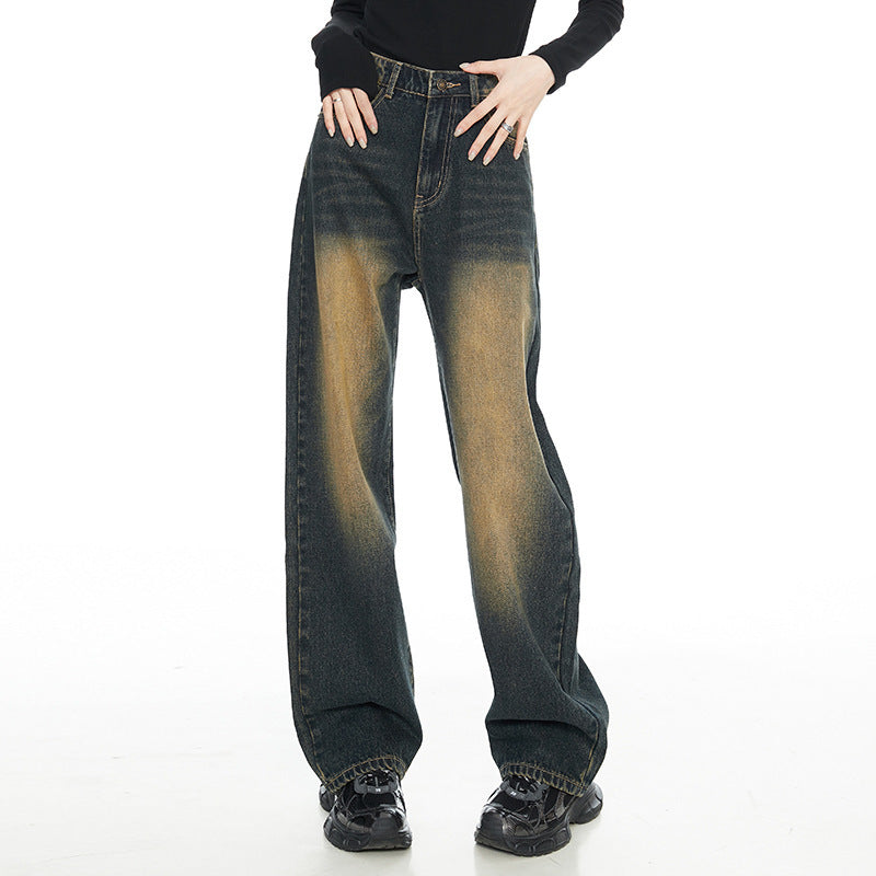 American Style Nostalgic Blue Wide Leg Jeans For Women