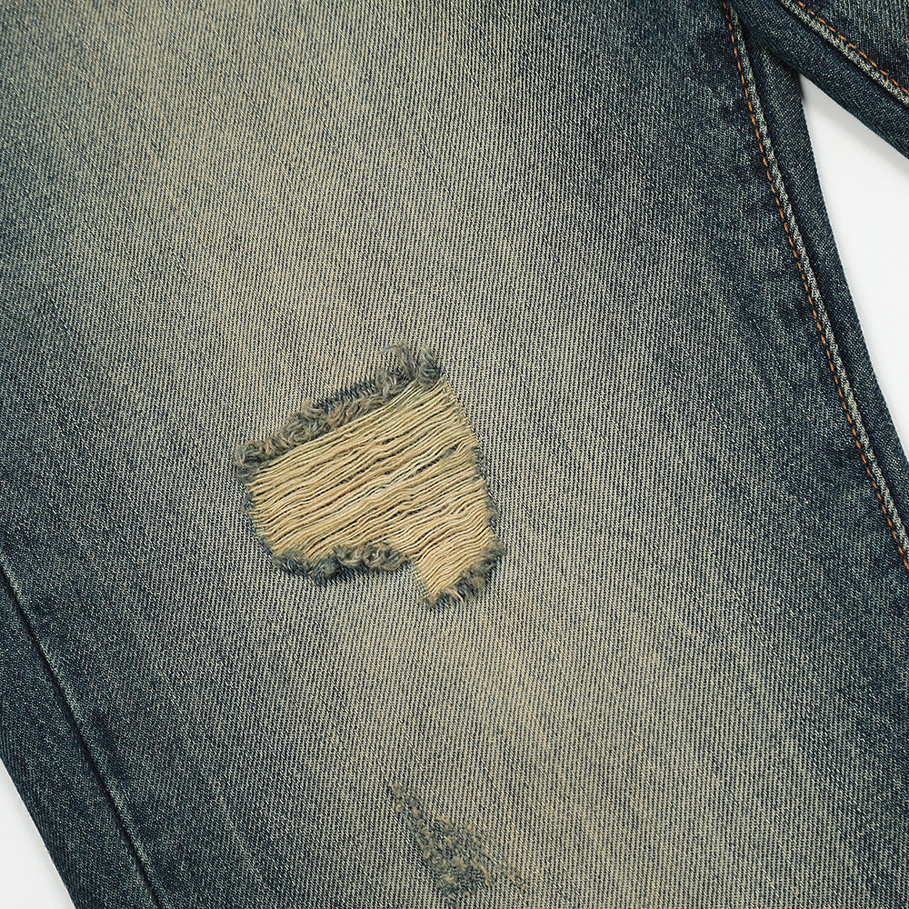 White Color Blocking Ripped Jeans For Men