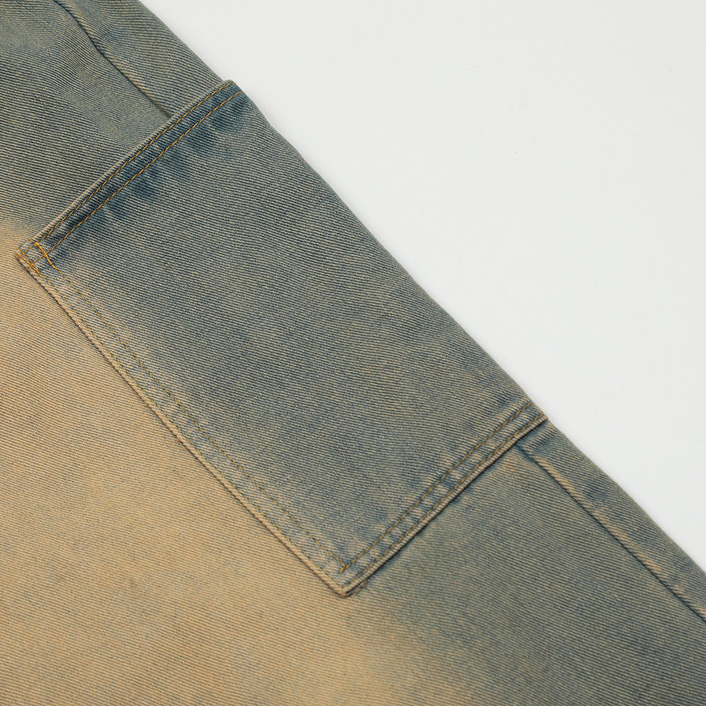 Contrast Color Wide-leg Workwear Jeans For Men