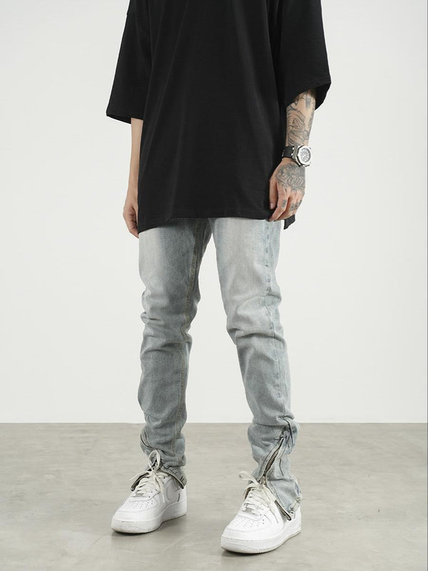 Men And Women High Street Scimitar Zipper Split Slim Jeans