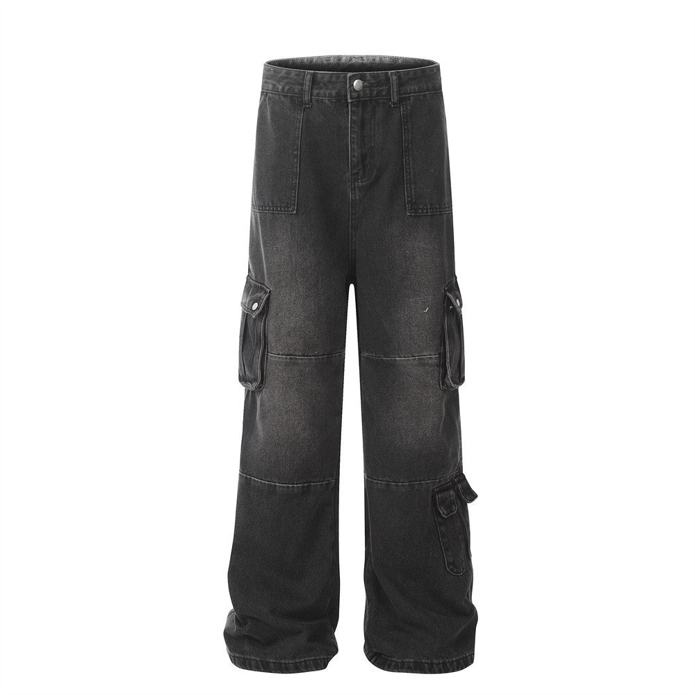 Workwear Washed And Worn Jeans For Men