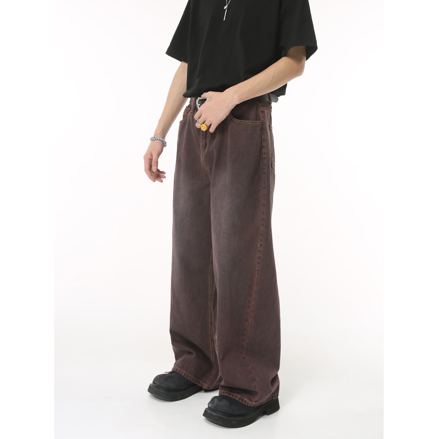 Men's Simplicity Basic Style Straight Loose Niche Purple Jeans