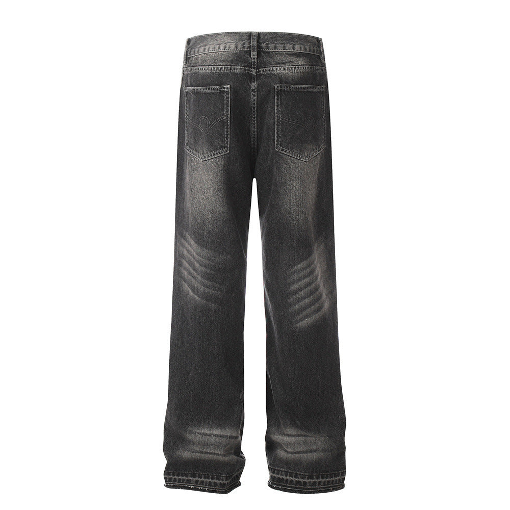 Vintage Washed Cat Beard Indentation Jeans For Men