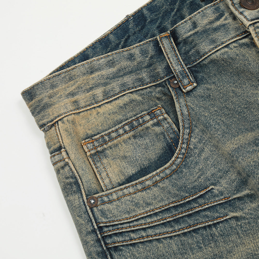 Fashion American Washed Yellow Jeans Men