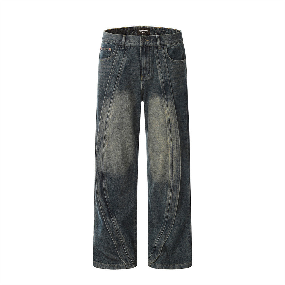 Fashion Personality Stitching Straight Jeans Men