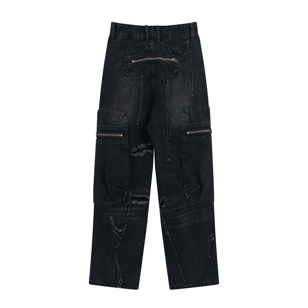 Scrape Ripped Wide-legged Jeans For Men