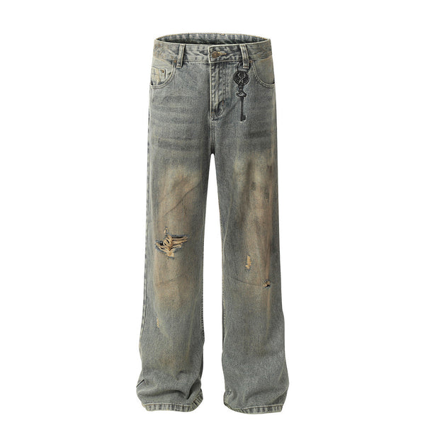 Hole Denim Men Trousers Heavy Industry Washing