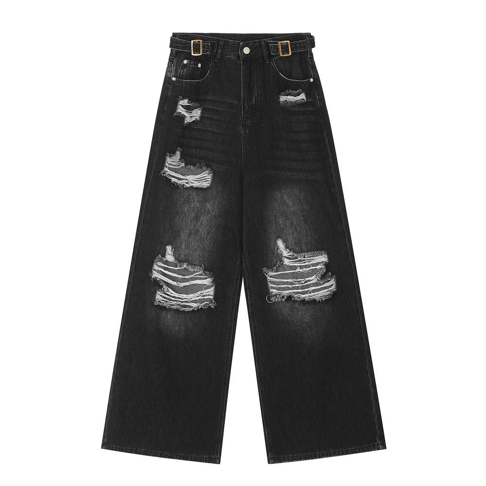 Fashion Wash Hole Wide-leg Jeans Men