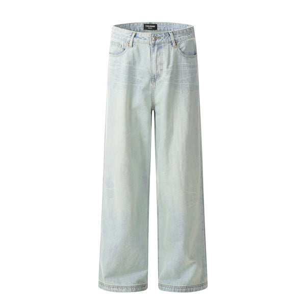 Light Color Washing Water Wide-leg Jeans Men