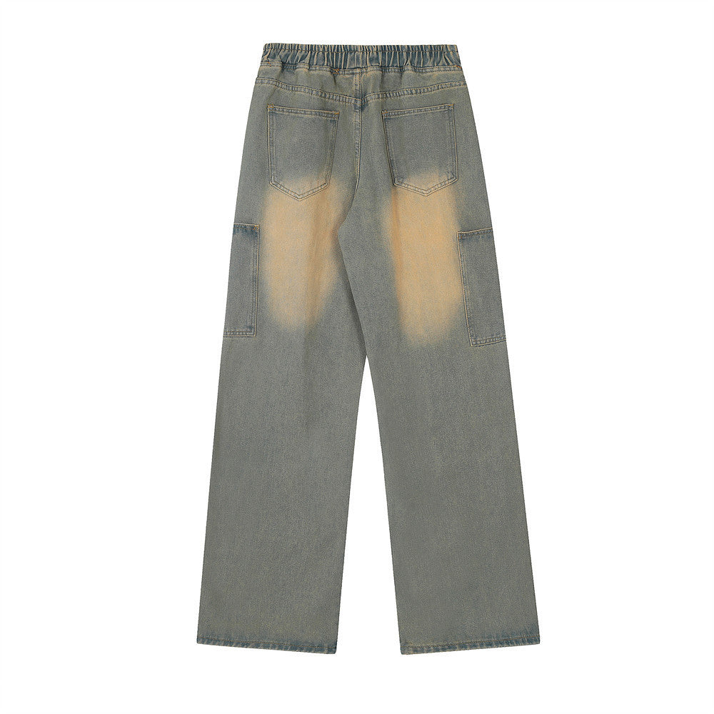 Contrast Color Wide-leg Workwear Jeans For Men