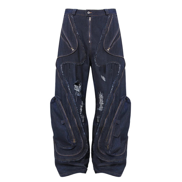 Baggy Distressed Wide-Leg Denim Jeans