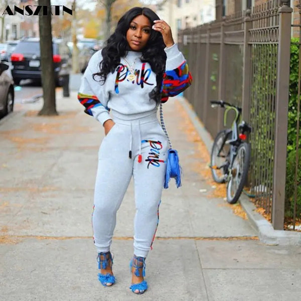 ANSZKTN Women sweat shirt + sweat pants autumn winter camo print fashion sports hoodie pullover pants sets two pieces set