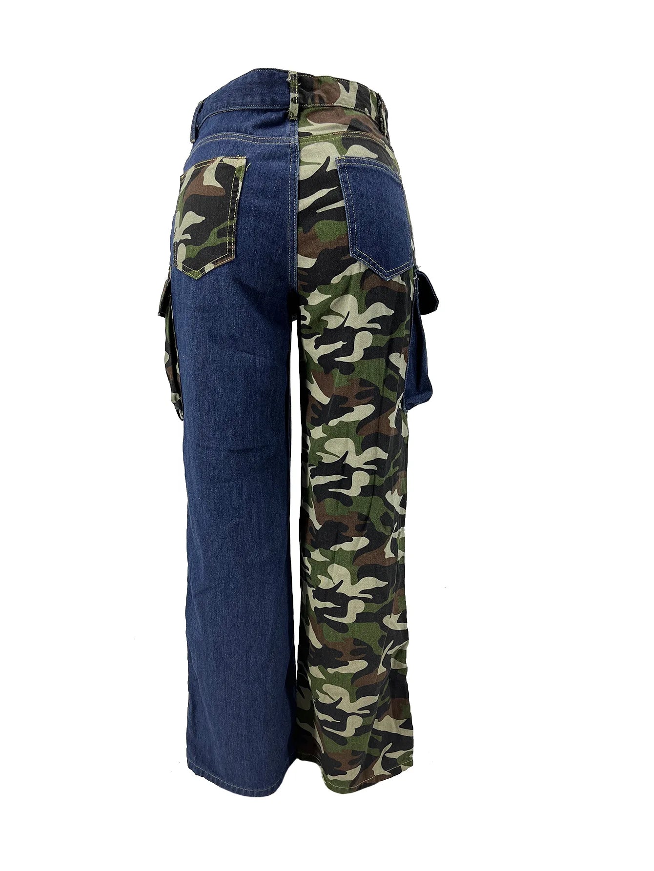 6799 Spring 2024 New Women's Denim Trousers Jeans Patchwork Camo Printed 3d Pocket Plus Size Denim Cargo Pants For Women