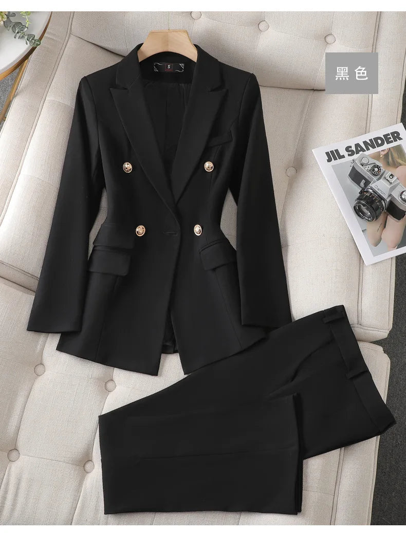 2024 Office Lady Women&apos;s Suit + Long Pants 2 piece Set Suits Business Wear Formal Small New Fashion Elegant Coat Suits