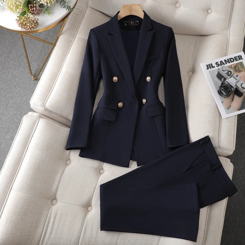 2024 Office Lady Women&apos;s Suit + Long Pants 2 piece Set Suits Business Wear Formal Small New Fashion Elegant Coat Suits