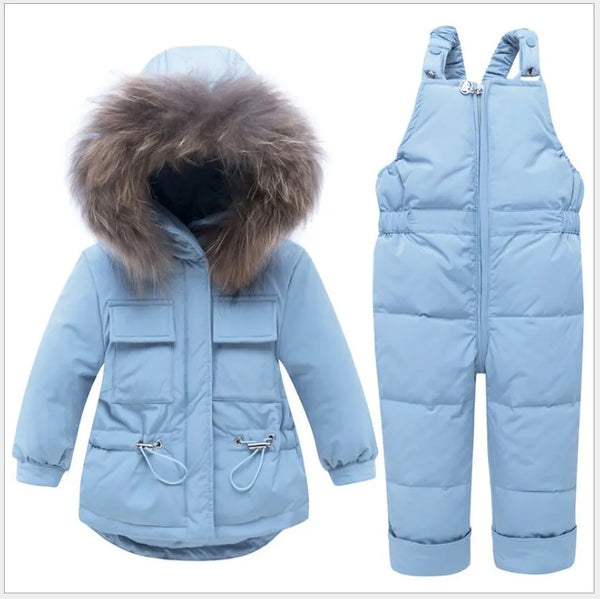 2021 New Winter Children Clothing Sets Baby Boy Girl Clothes Warm Down Jacket Coat Jumpsuit Snowsuit Kids Parka Real Fur Overalls Overcoat