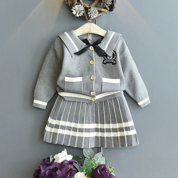 2022 Girls Clothing Set Cardigan Sweaters+skirts Baby Girl Kids Elegant 2pcs Suits Children Autumn Winter Clothes Knit Set