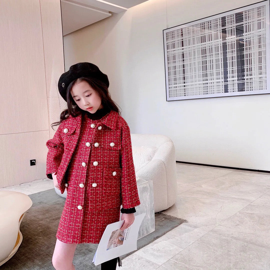 Autumn Sweet Kids Girls Sets Baby jacket with dress 2pcs/suits tops children clothes
